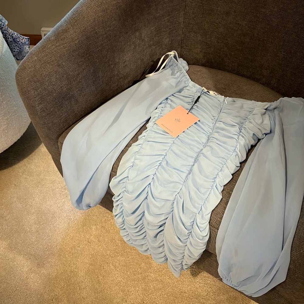 Hello Molly Light Blue Ruched Mini Dress